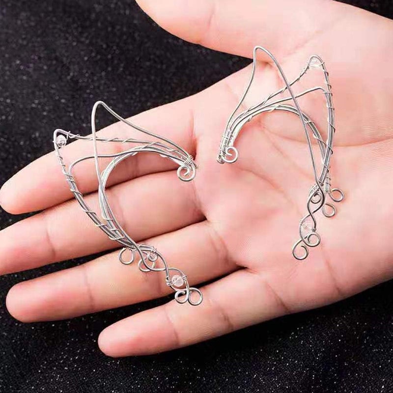 Yolmina Elven Ear Cuffs for Women, Handmade Elf Fairy Earrings Cuff Wrap Clip-on Filigree Earrings for Fantasy Fairy Halloween Costume, Cosplay, Wedding, Handcraft (Silver) - Image 5